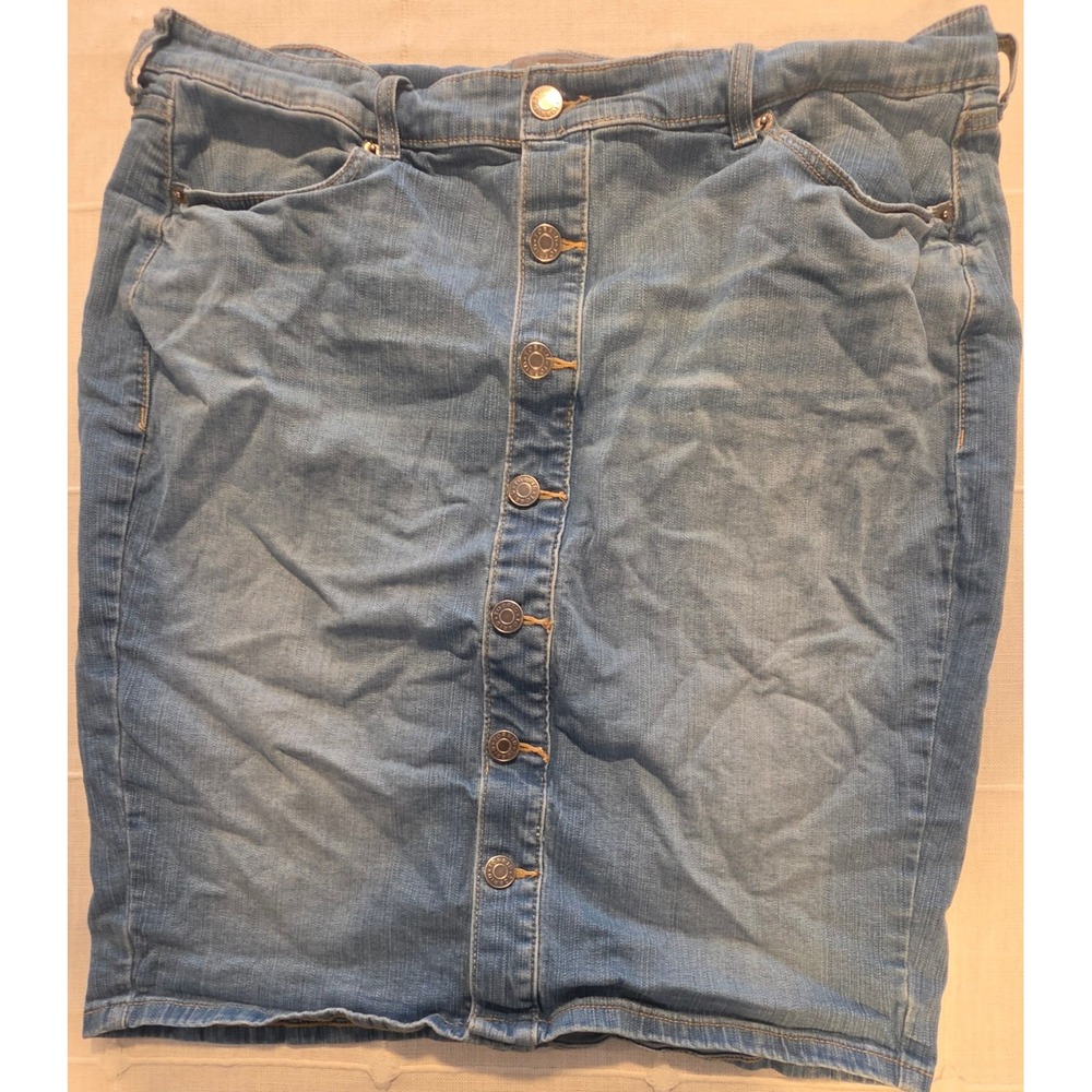 Torrid Denim Mini Skirt 18 Plus Size Blue Button Front Stretch Jean Skirt